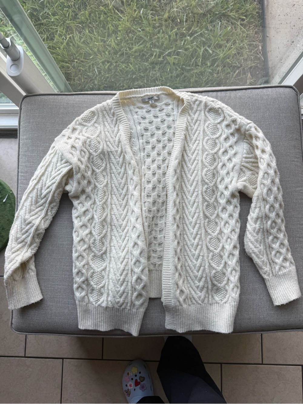 Papaya Cream Cable Knit Open-Front Cardigan